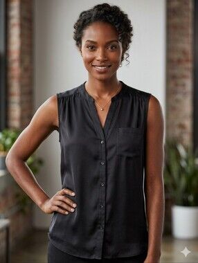 Kenneth Cole Black Sleeveless Button-Down V-Neck Blouse Size M